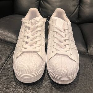 Adidas all white superstars with chrome back